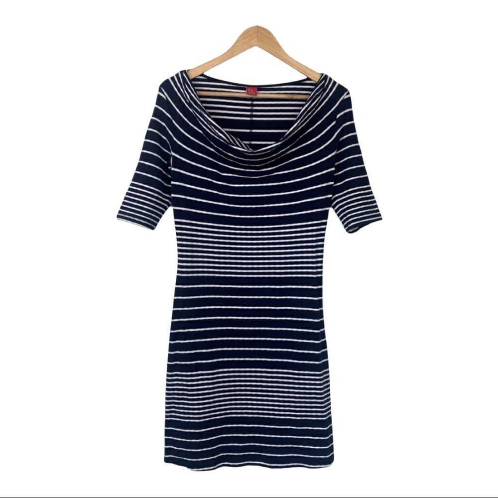 Three Dots navy and white striped bodycon dress xs